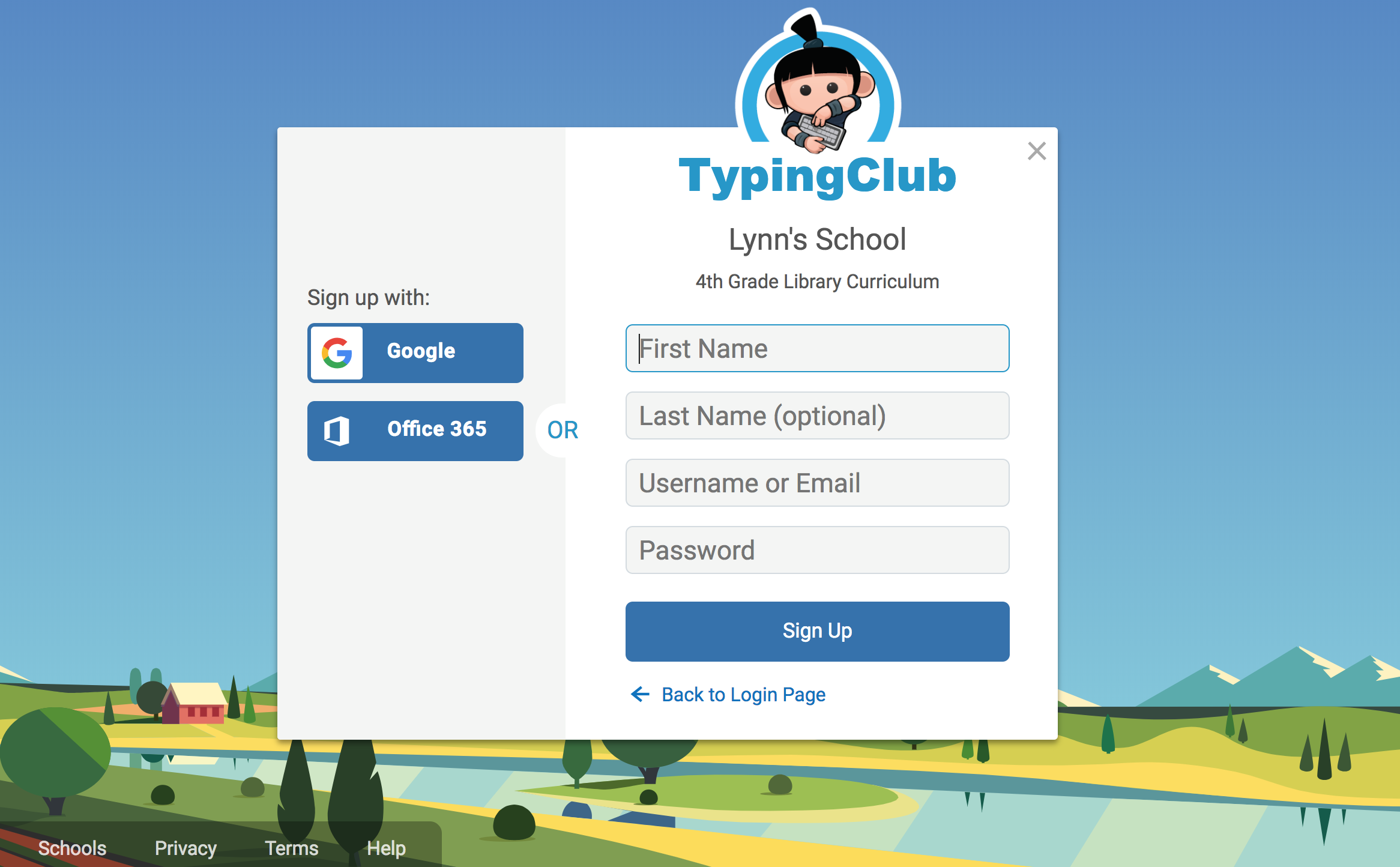 typing club sign up